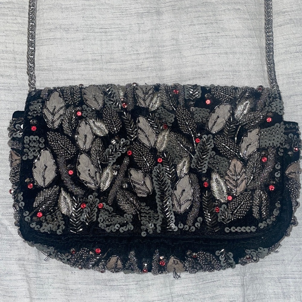 Anthropologie Beaded Velvet Cross Body Bag